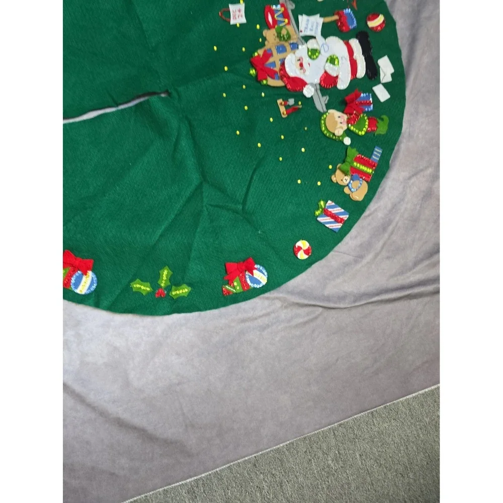 Bucilla Finished Jeweled Tree Skirt Santas Workshop Kit No 33247